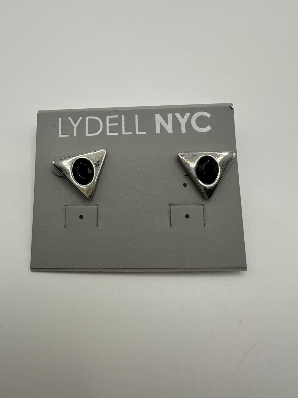 NWT LYDELL NYC Silver Tone Triangle Stud Earrings With Black Acrylic Stone